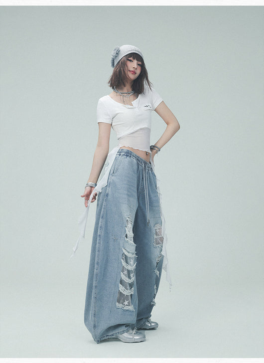 Pantalones Casuales Rotos con Parches Denim para Bailar - Image 27