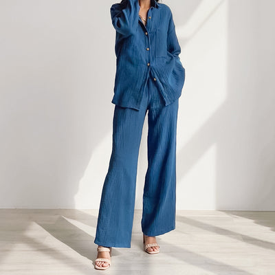 Pijama de Algodón Crepe Versátil - Conjunto Dos Piezas Holgado para Casa y Salida - Image 31