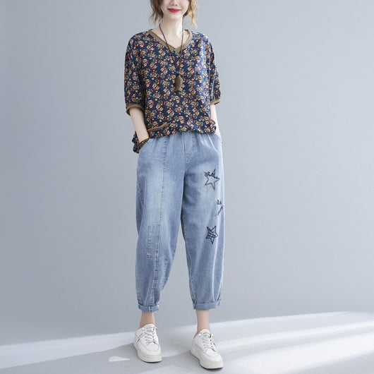 Blusa Estampada Escote V Manga Corta para Mujer - Image 5
