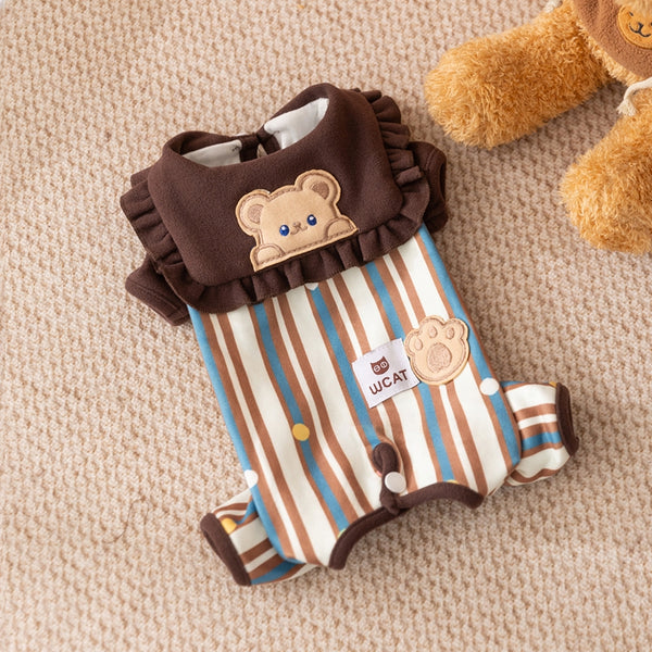 Pijama Enterizo para Perro Pequeño con Cuello Volante y Parche de Osito