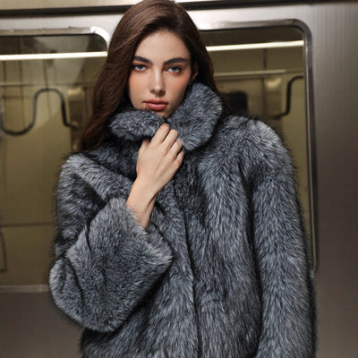 Chaqueta Cálida de Cuello Solapa con Pelaje para Mujer - Image 3