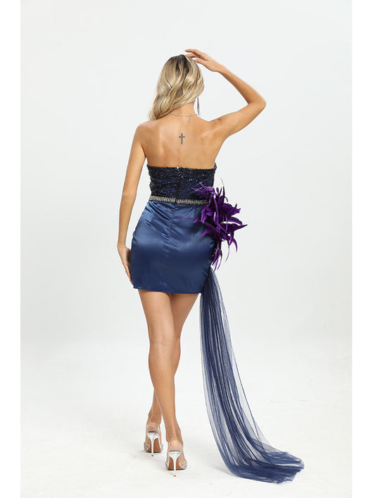 Vestido Tubo Púrpura con Lentejuelas y Costura Irregular Ajustado - Image 10