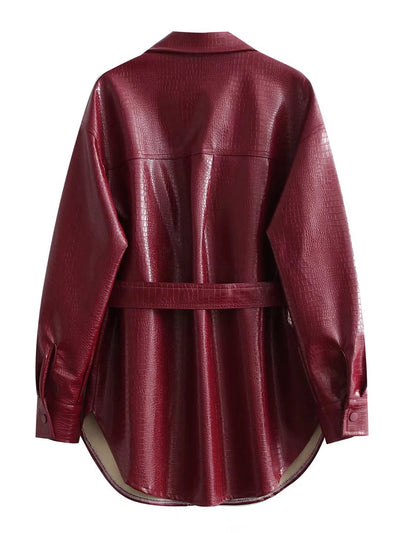 Chaqueta de Cuero con Bolsillos Dobles y Cuello Ajustable - Image 4