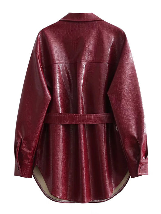 Chaqueta de Cuero con Bolsillos Dobles y Cuello Ajustable - Image 4