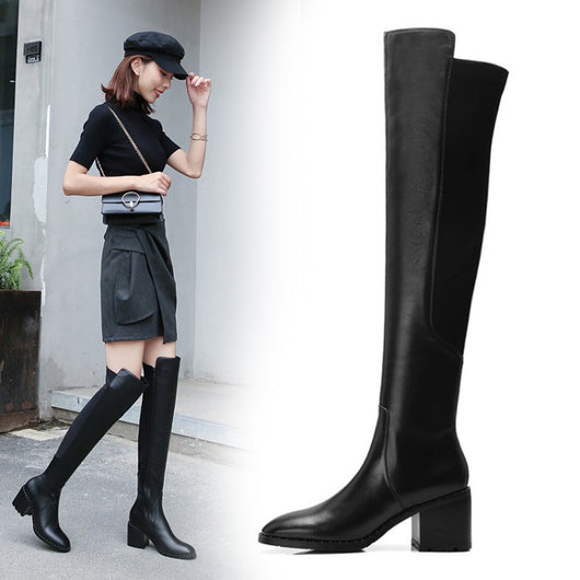 Botas Altas de Caña Larga con Tacón Grueso - Estilo Ecuestre