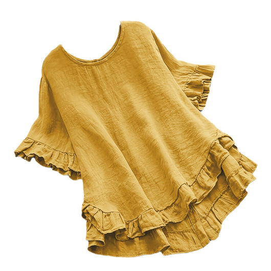 Blusa Holgada de Algodón y Lino con Volantes en Ruedo - Image 5