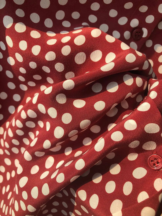 Camisa Vintage Burdeos con Lunares en Seda - Cuello Solapa Manga Larga - Image 15