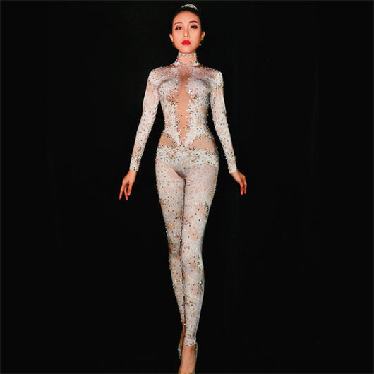 Jumpsuit Estampado con Diamantes Completos para Mujer de Manga Larga