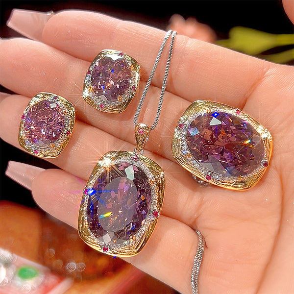 Conjunto de Joyas con Rosas Secas - Collar, Aretes y Anillo de Lujo