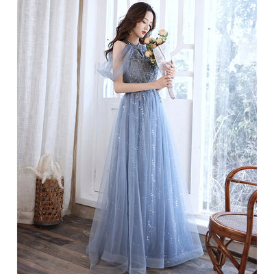 Vestido Largo Azul Elegante para Banquetes - Image 8