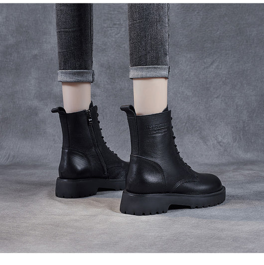 Botines de Cuero Suave para Mujer con Tacón Robusto y Forro de Felpa - Image 16