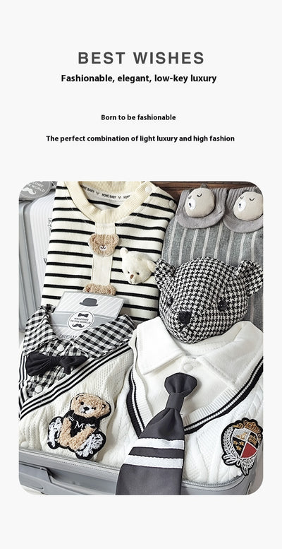 Conjunto de Regalo Elegante para Bebé Niño - Rayas Blancas y Gris - Image 16