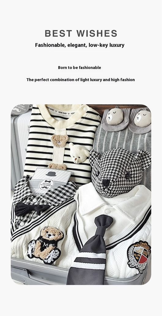 Conjunto de Regalo Elegante para Bebé Niño - Rayas Blancas y Gris - Image 16