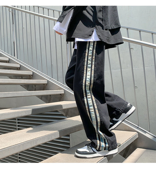 Jeans Deportivos Anchos para Hombre con Costuras de Rayas de Color - Image 14