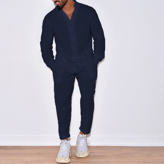 Traje Deportivo Europeo Hombre con Mangas Largas de Lino - Ropa de Trabajo Versátil - Image 10