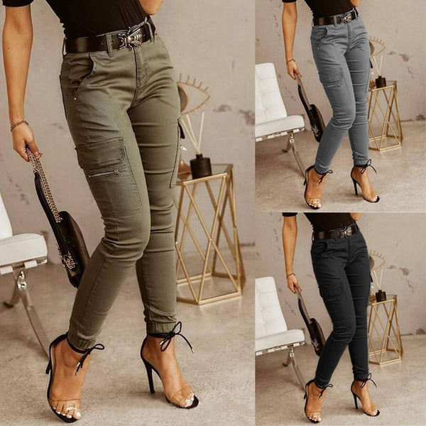 Pantalones Clásicos para Mujer con Cintura Baja y Bolsillos