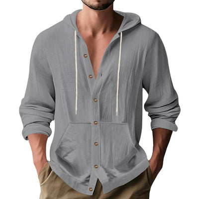 Camisa de Lino Holgada para Hombre - Minimalista de Manga Larga - Image 5