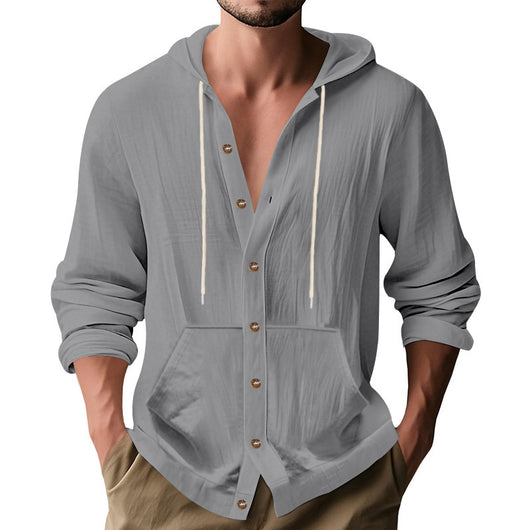 Camisa de Lino Holgada para Hombre - Minimalista de Manga Larga - Image 5