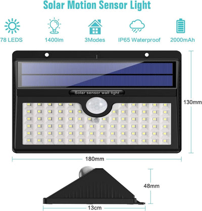 Lámpara Solar de Pared con Sensor de Movimiento 78 LED Impermeable - Image 11