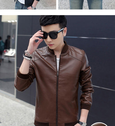 Chaqueta de Cuero Slim Fit Estilo Coreano para Hombre - Image 7