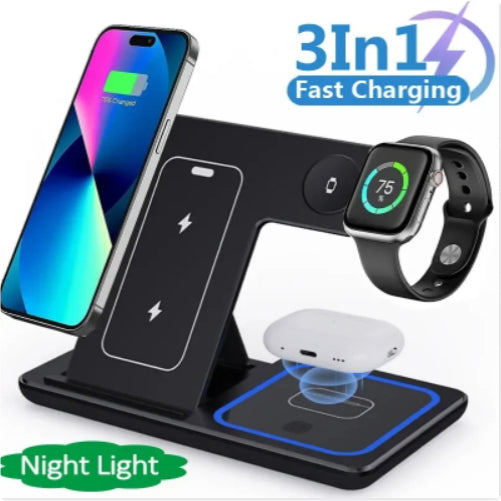 Estación de Carga Inalámbrica 3 en 1 de 15W Plegable para Smartphone - Image 2