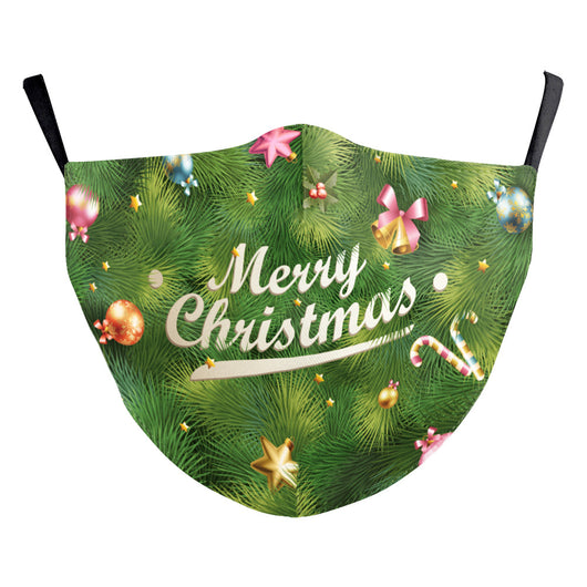 Christmas dust mask with a digital print of red, purple, and gold bokeh lights and white snowflakes, featuring ear hooks. - Image 11