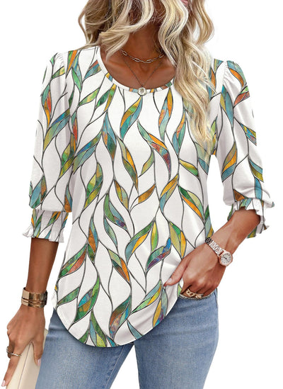 Blusa Suelta Casual con Estampado y Cuello Redondo para Mujer - Image 28