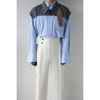 Camisa de Trabajo Azul Claro con Contraste de Dos Capas para Hombre - Image 5