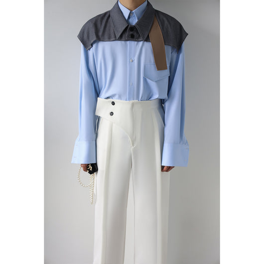 Camisa de Trabajo Azul Claro con Contraste de Dos Capas para Hombre - Image 5