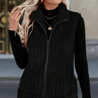 Jaqueta Colete Feminina Casual De Outono E Inverno Com Zíper E Gola Alta