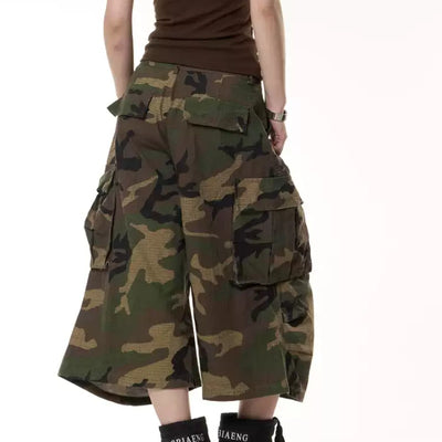 Shorts de Trabajo Camuflaje Retro Cintura Alta Pierna Ancha - Image 2