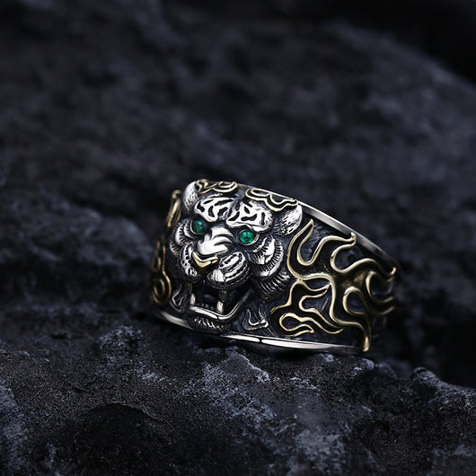 Anillo Ajustable Cabeza de Tigre en Plata 925 Estilo Retro - Image 3