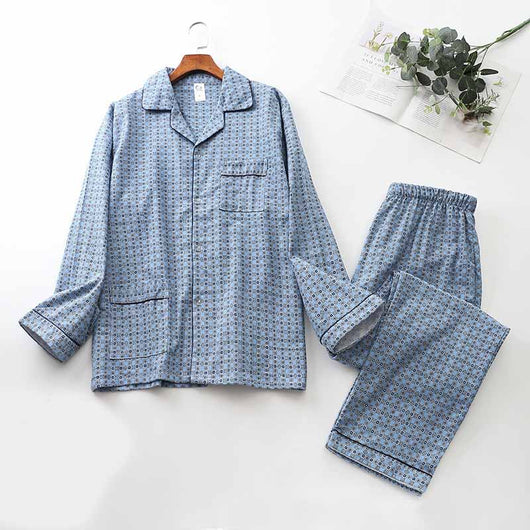 Pijama de Algodón Cepillado con Solapa de Manga Larga - Image 16
