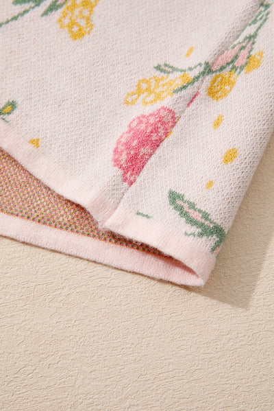 Suéter Holgado con Escote en V, Rayas y Estampado Floral - Image 12