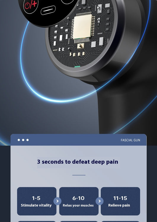Black mini massage gun with a spherical head attachment and an LCD screen showing "32" with power and intensity buttons. - Image 14