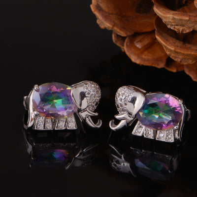 Conjunto de Joyas Elefante con Gemas Multicolores