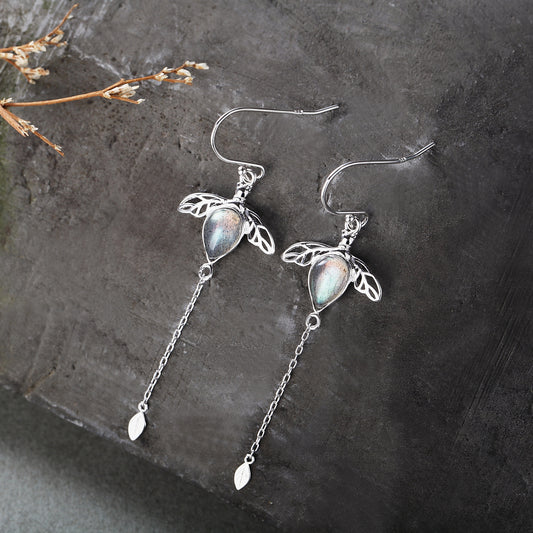 Aretes Piedra Lunar Tremella Versión Coreana para Mujer