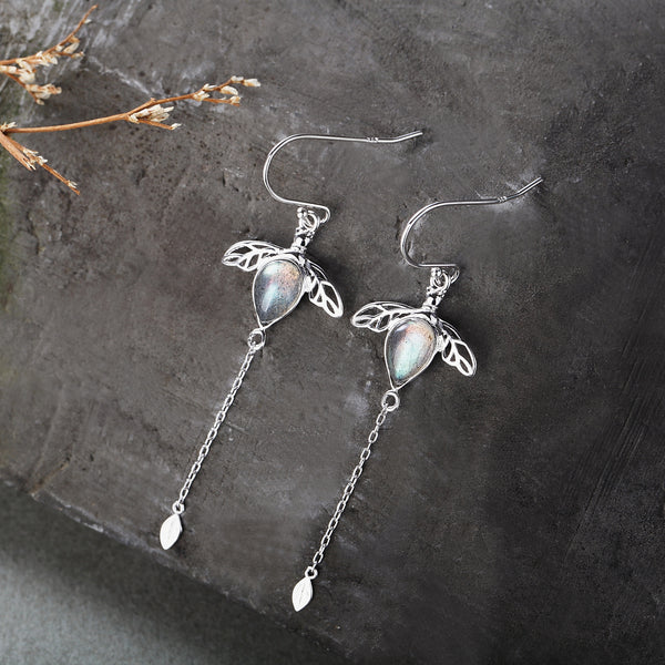 Aretes Piedra Lunar Tremella Versión Coreana para Mujer
