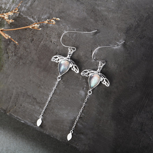 Aretes Piedra Lunar Tremella Versión Coreana para Mujer