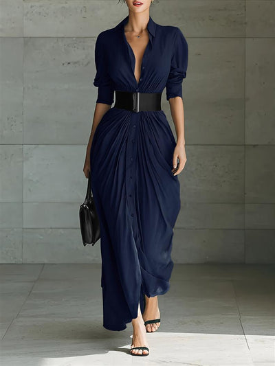 Vestido Camisero Elegante con Solapa y Cinturón - Image 16