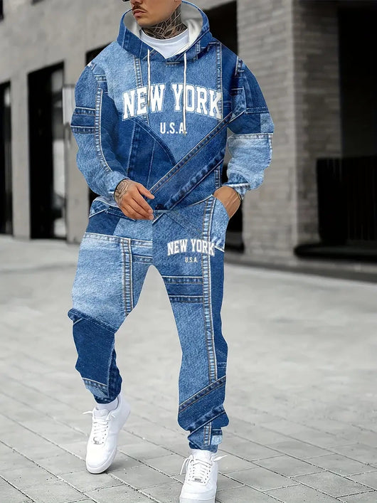 Sudadera Denim con Capucha y Estampado 3D Letrado para Hombre - Image 4
