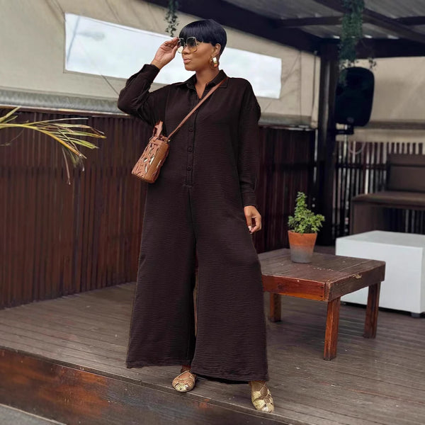 Jumpsuit Casual Holgado Cuello Redondo Manga Larga Pierna Ancha - Image 3