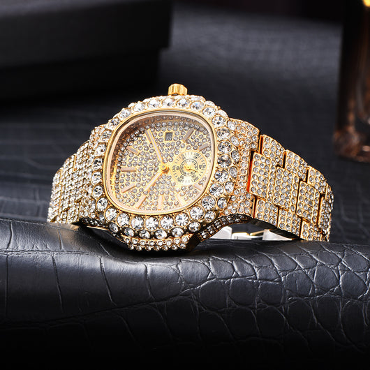 Reloj de Negocios Dorado para Hombre con Diamantes, Esfera Luminosa y Resistencia al Agua - Image 6