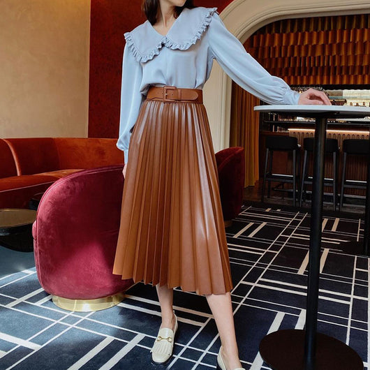 Falda de Cuero Plisada a la Cintura - Estilo Occidental para Mujer - Image 4