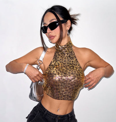 Chaleco Halter Estampado Leopardo con Lentejuelas - Image 5