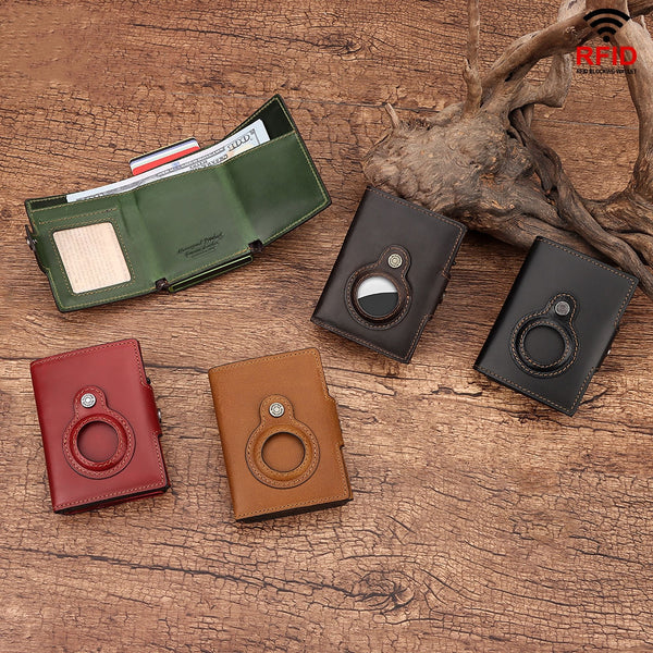 Billetera RFID de Cuero Genuino con Cierre Automático Anti-pérdida