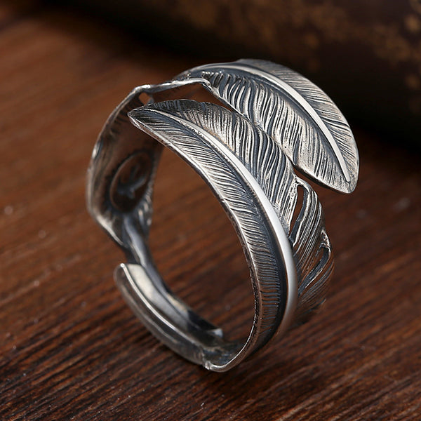 Anillo de Plata con Diseño de Pluma Vintage para Mujer