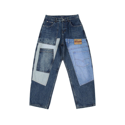 Jeans Vintage Deconstruido con Parches Pesados Lavado Retro - Image 45