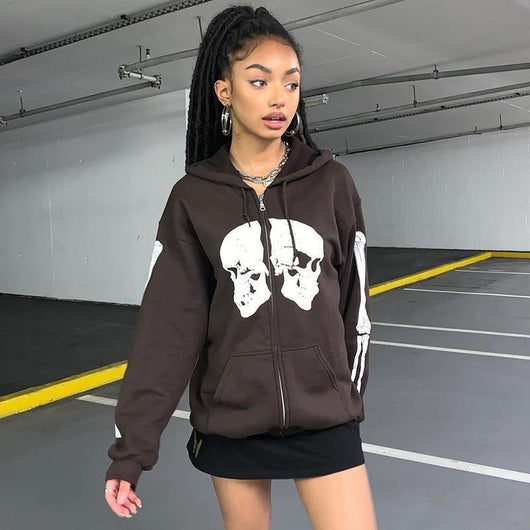 Sudadera con Capucha Estampado Calavera Personalidad