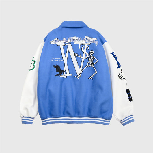 Chaqueta Beisbolera Unisex con Estampado Calavera y Letras Alfabeto - Image 7